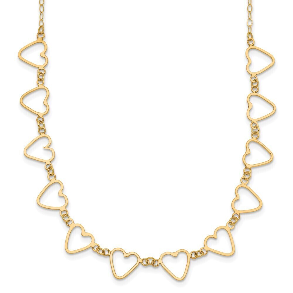 Kazi Luxury 14k Yellow Gold Oval Cable Open Flat Hearts 16in w/ 2in ext Necklace